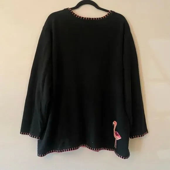 The Quacker Factory Black Knit Flamingo Sequin Tropical Cardigan Sweater 2XL - Picture 6 of 9